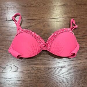 y2k pink polka dot ruffle trim push up bikini top c/d cup